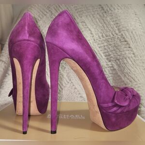 Jimmy CHOO MAGENTA SUEDE PLATFORM STILETTO PUMPS, 40.5